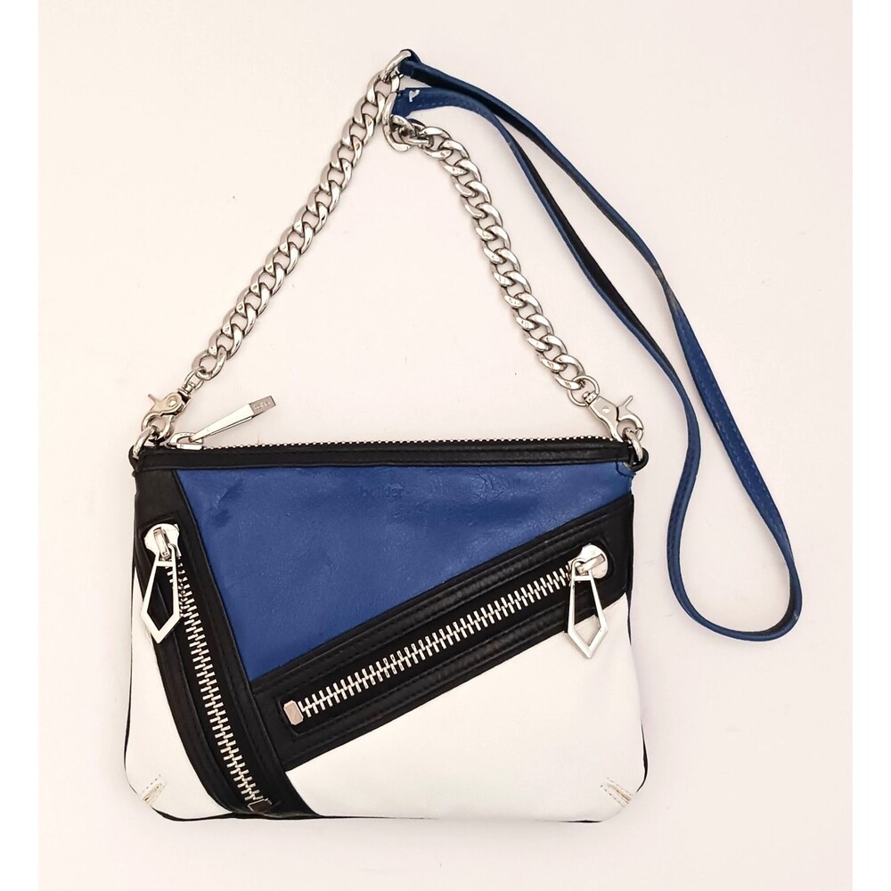 Botkier Colorblock Leather Crossbody Royal Blue/Blk/White Silver Chain Strap